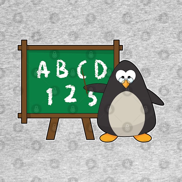 Penguin as Teacher with Blackboard in Class by Markus Schnabel